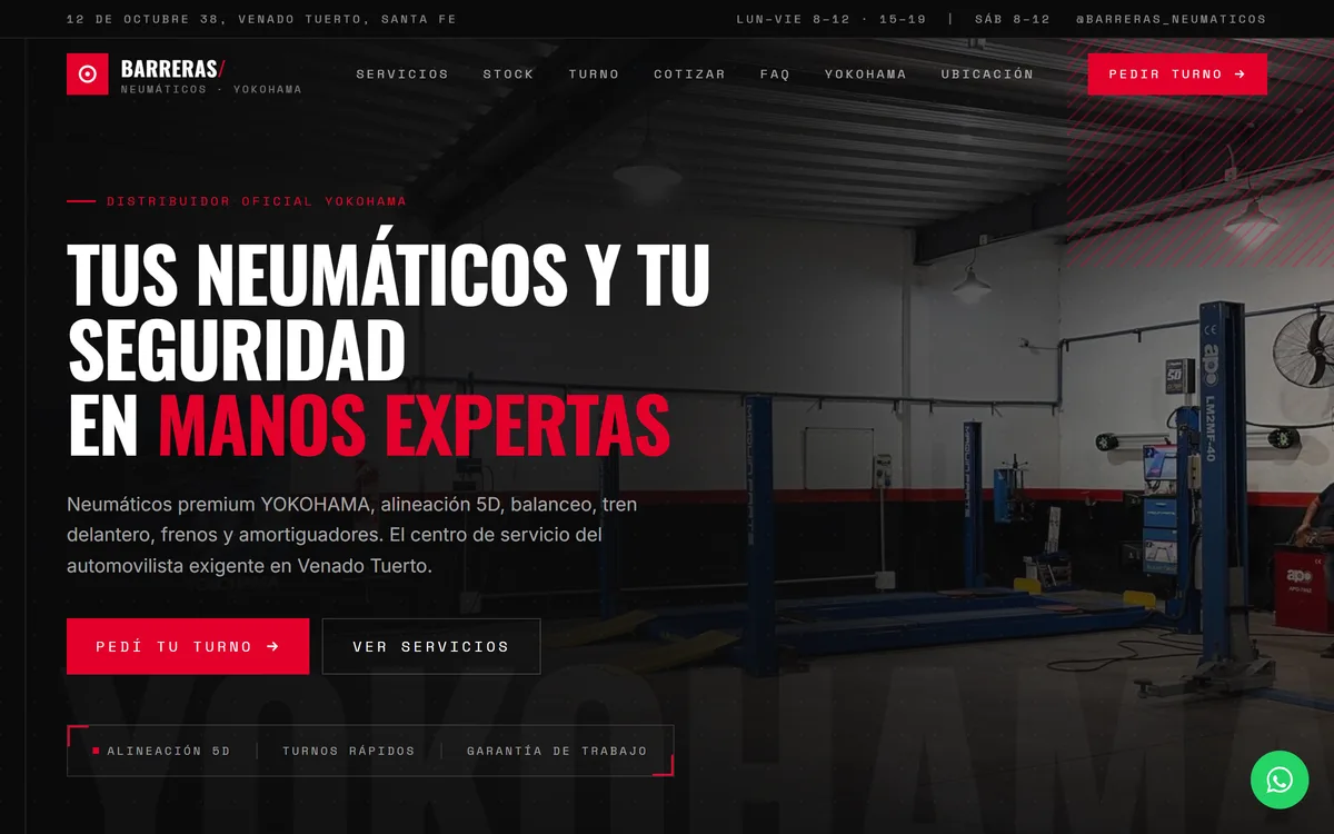 Captura del sitio que hicimos para Distribuidor oficial YOKOHAMA · Venado Tuerto